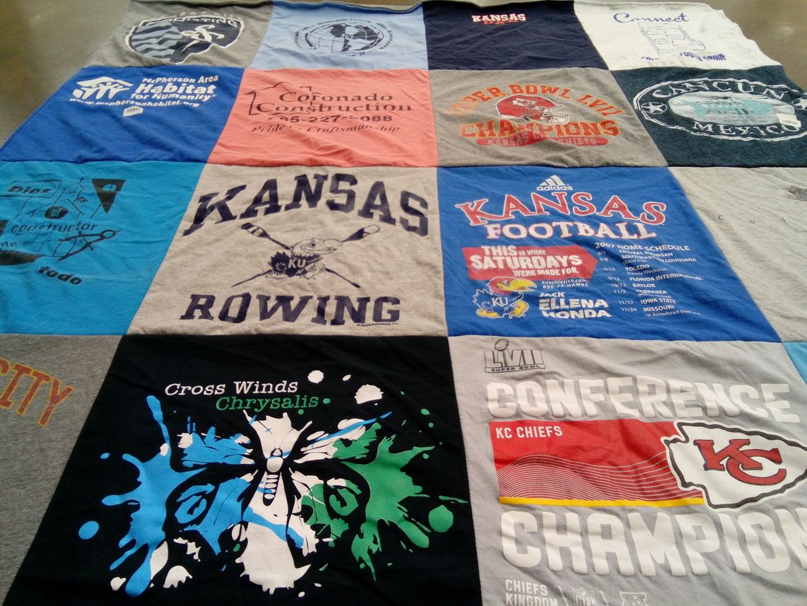 T-shirt quilt featuring kansas jayhawks football, kc chiefs by Megan from KS