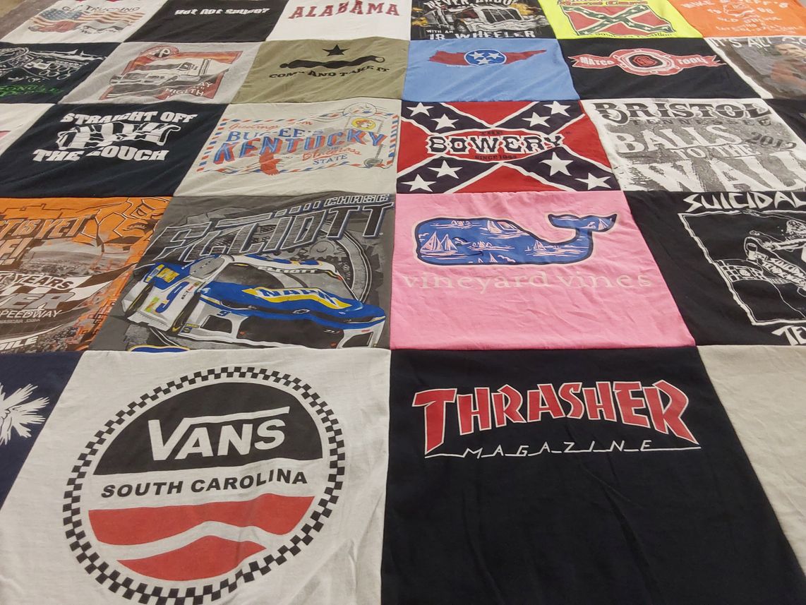 T-shirt quilt with racing, skating themes by Paige from SC