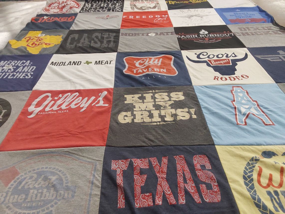 T-shirt quilt with country music, rodeo themes by kristy from TX