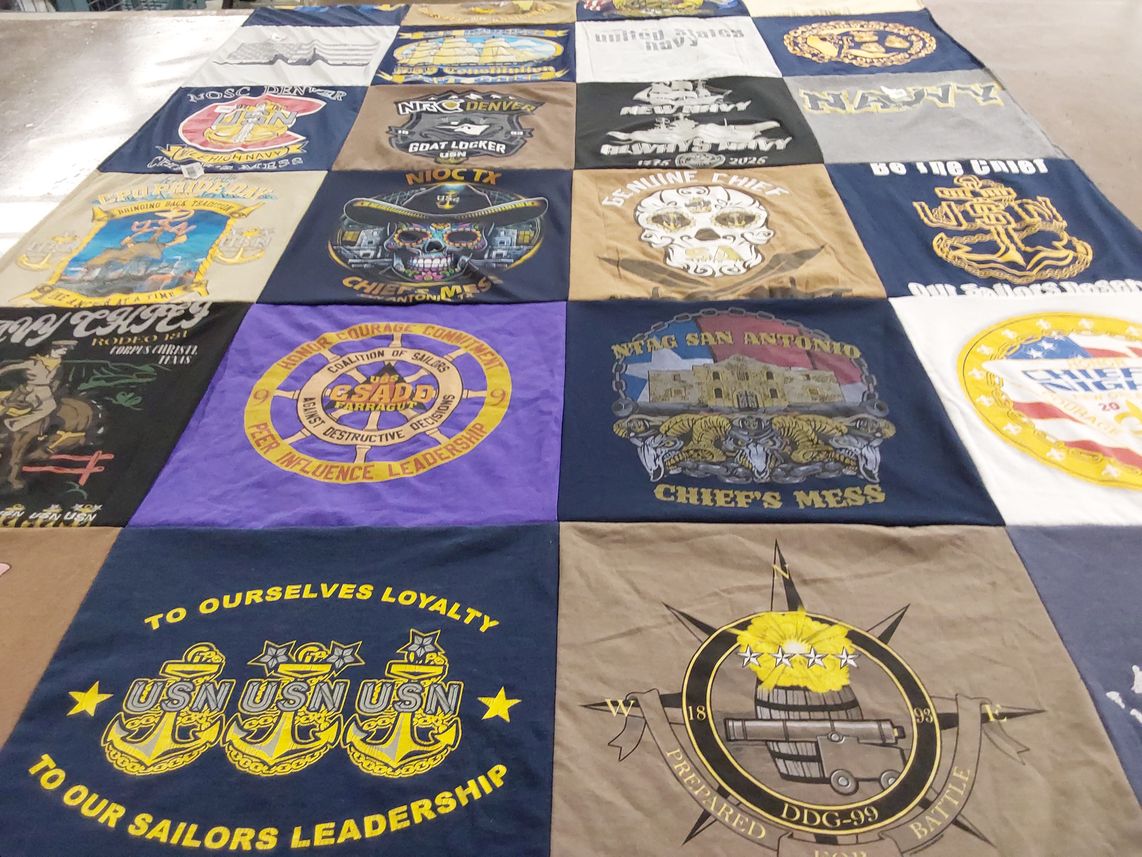 T-shirt quilt with military, navy themes by Roy from TX