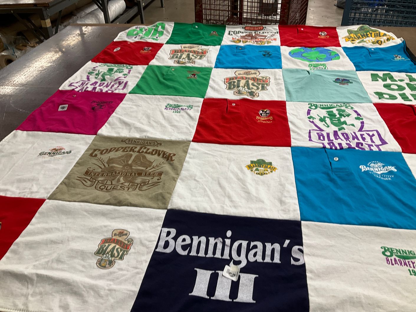 T-shirt quilt with food, beverages themes by Tara from FL