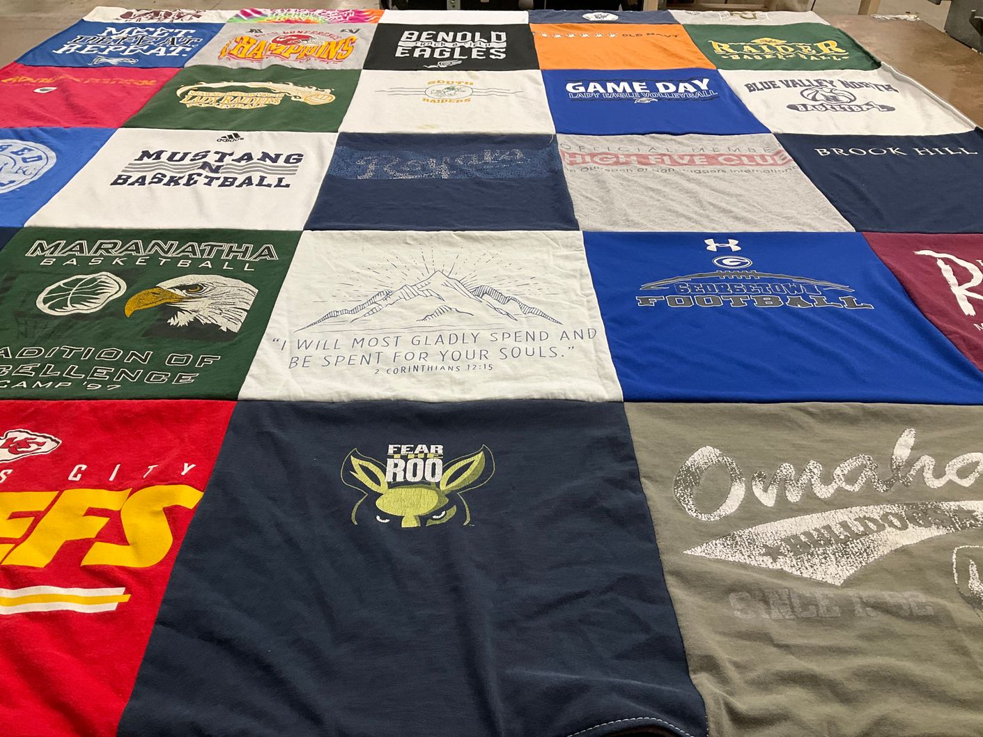 T-shirt quilt featuring kansas city chiefs, seventh grade football by Lauren from TX