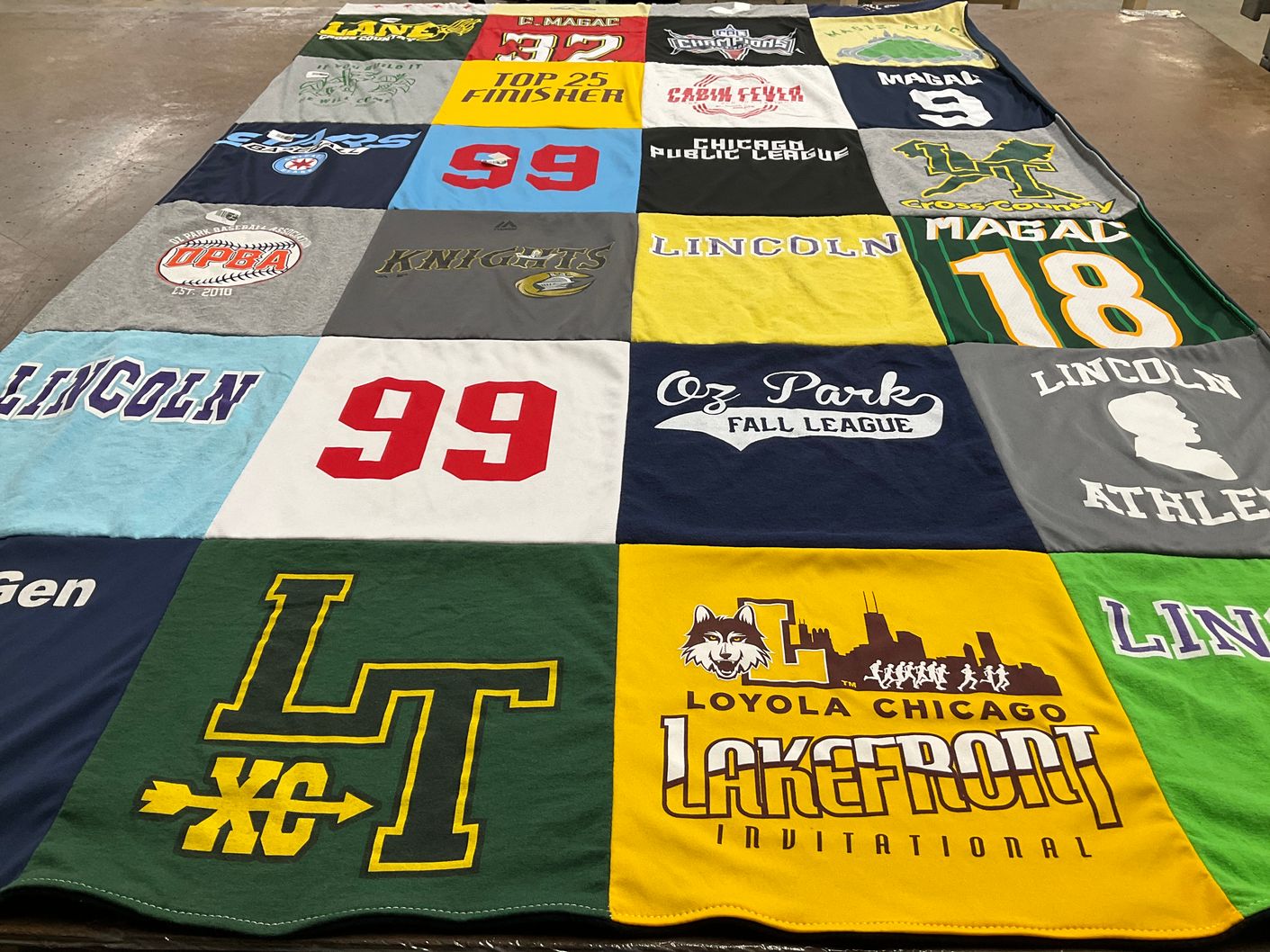 T-shirt quilt featuring lincoln knights, cross country team by Christa from IL