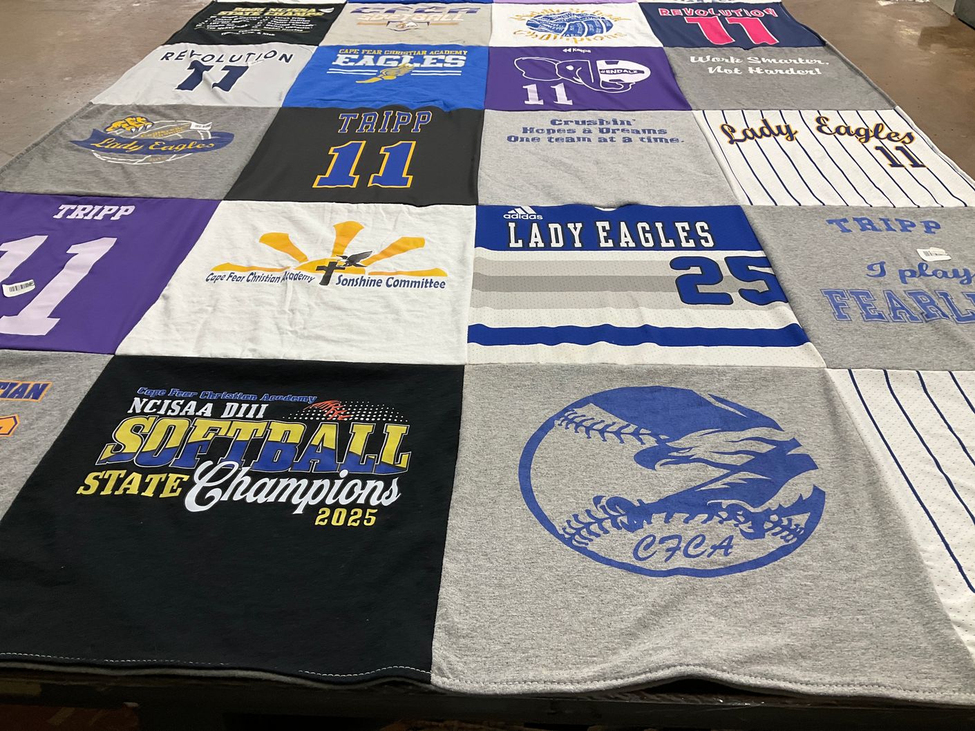T-shirt quilt featuring lady eagles, cape fear christian academy softball by Lolita from NC