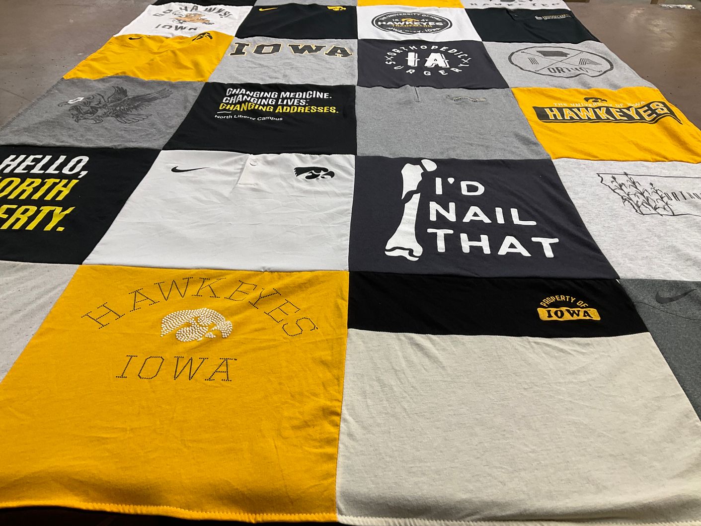 T-shirt quilt featuring hawkeyes by Kylie from MO