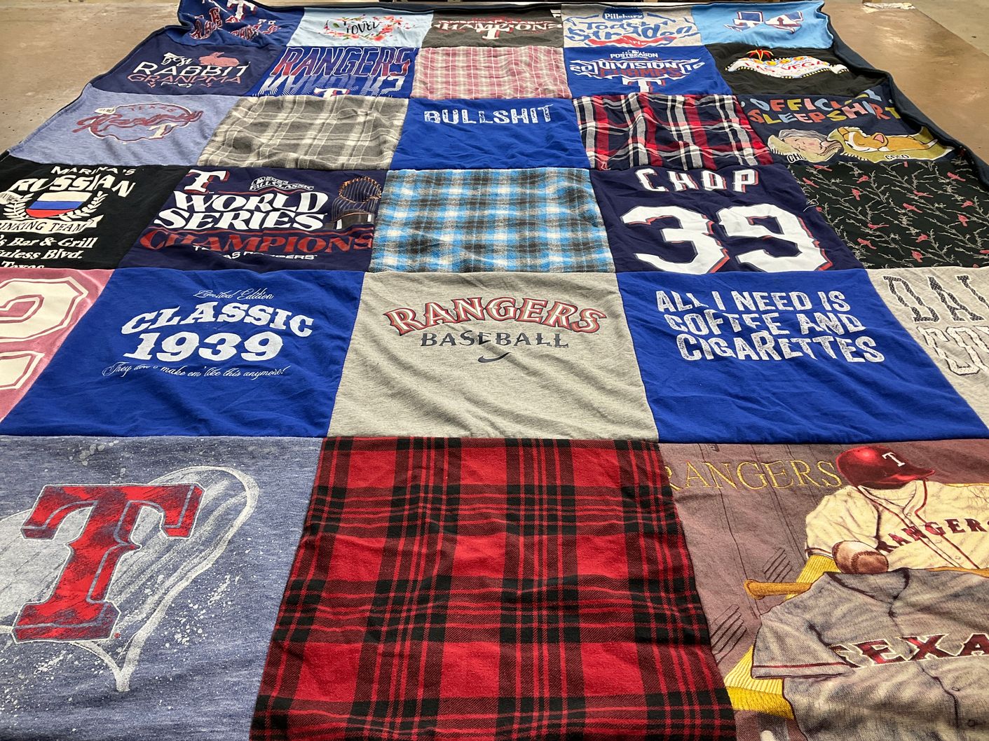 T-shirt quilt featuring texas rangers baseball by Jeff from TX