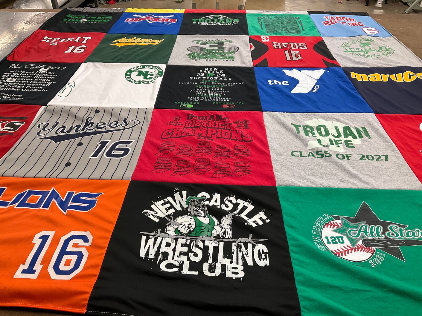 T-shirt quilt featuring yankees, lions by Tom from IN