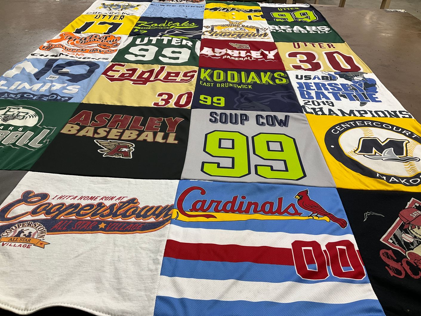T-shirt quilt featuring kodiaks, cardinals by Cindi from NC