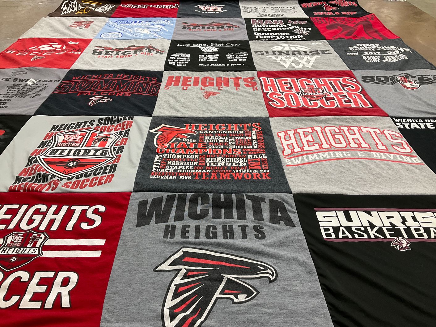 T-shirt quilt featuring height falcons soccer, height falcons swimming by James from KS