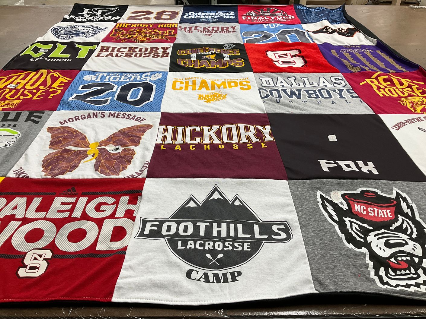T-shirt quilt from hickory high school, north carolina state university by TRISHA from NC