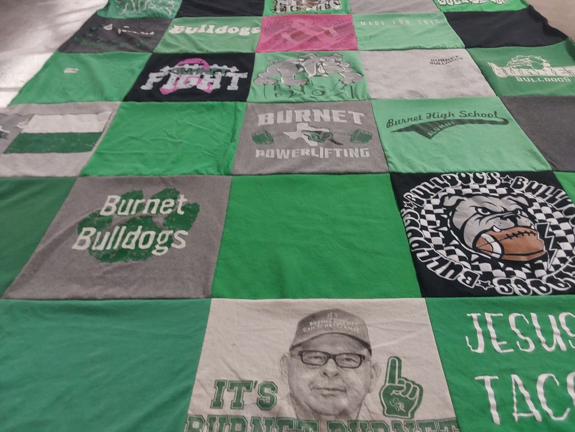T-shirt quilt featuring burnet bulldogs by Jeanni from TX