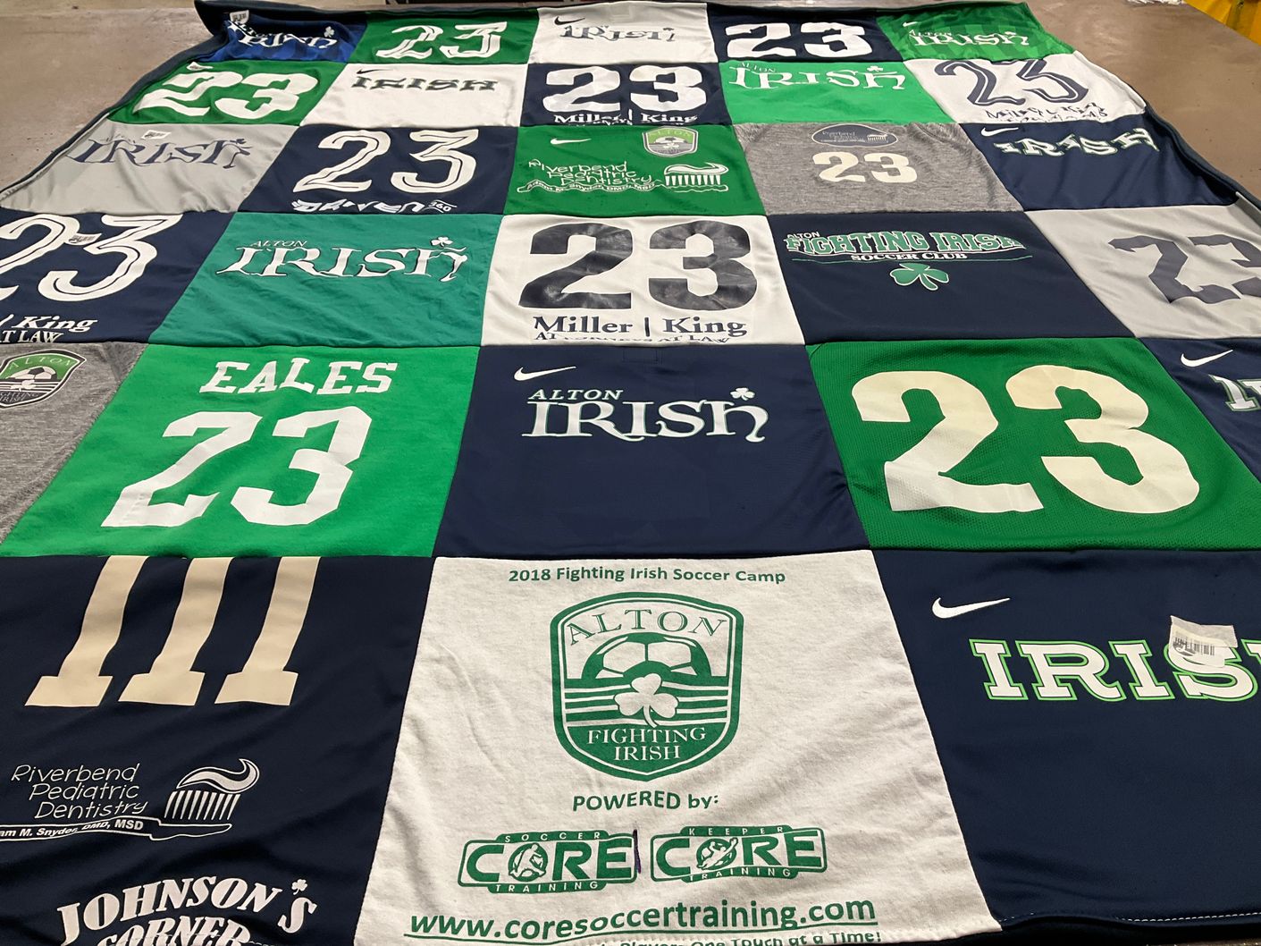 T-shirt quilt featuring fighting irish soccer team by Christina from IL