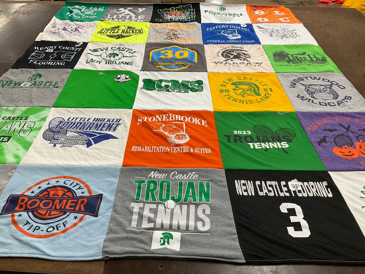 T-shirt quilt featuring new castle trojans, westwood wildcats by Tom from IN