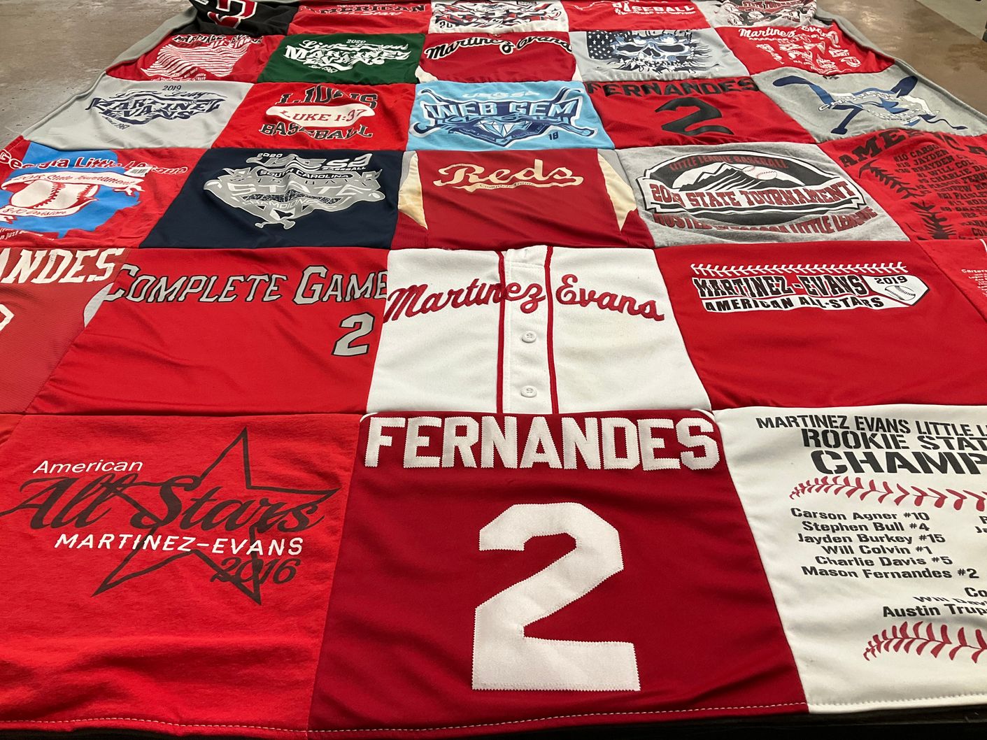 T-shirt quilt with baseball themes by Cicely from GA