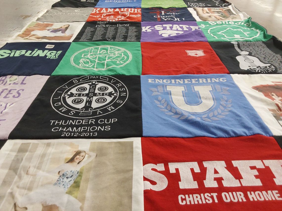 T-shirt quilt from kansas state university, benedict college by Annette from KS