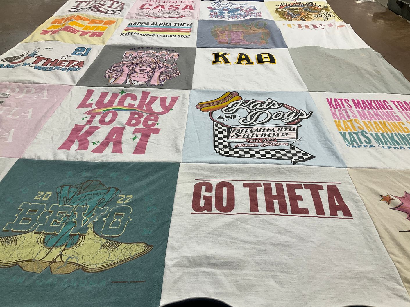 T-shirt quilt with sorority, sisterhood themes by Kathy from SC