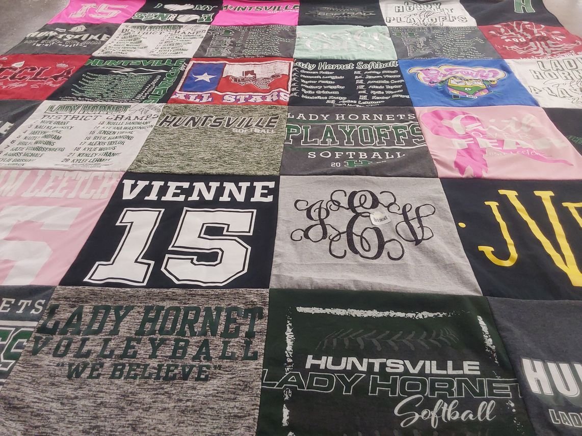 T-shirt quilt featuring huntsville lady hornets softball, huntsville lady hornets volleyball by Kristy from TX