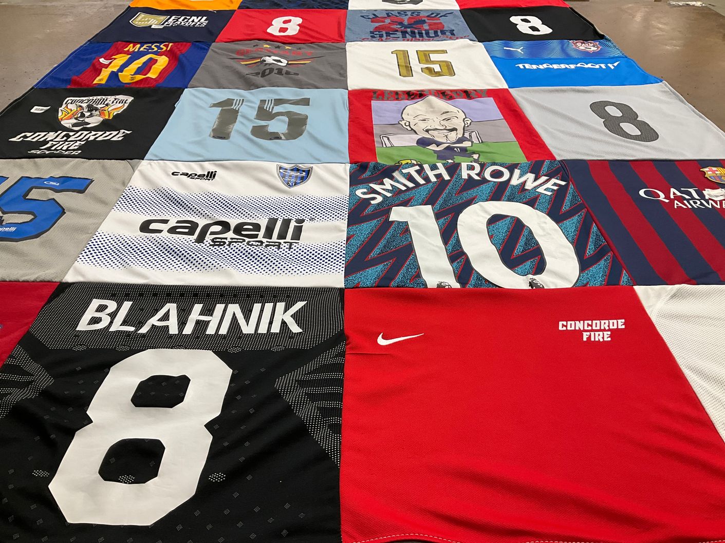 T-shirt quilt with soccer, sports themes by Sara from GA