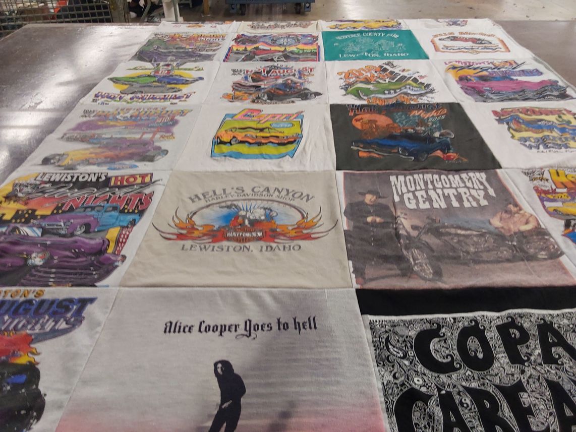 T-shirt quilt with motorcycles, music themes by Lyndee from UT
