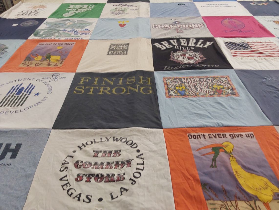T-shirt quilt with comedy, theater themes by Bam from LA