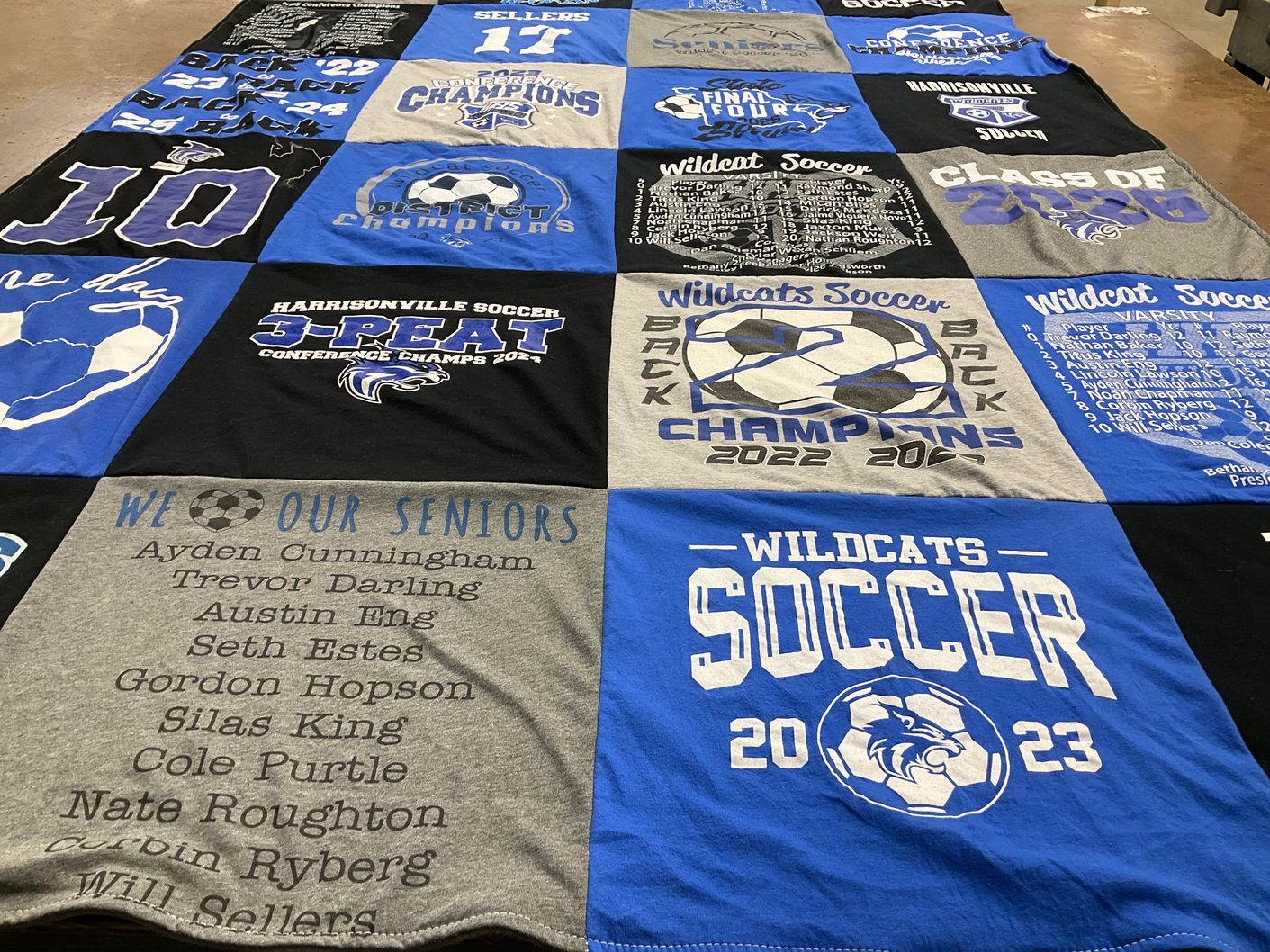 T-shirt quilt featuring harrisonville high school soccer team by Whitney from MO