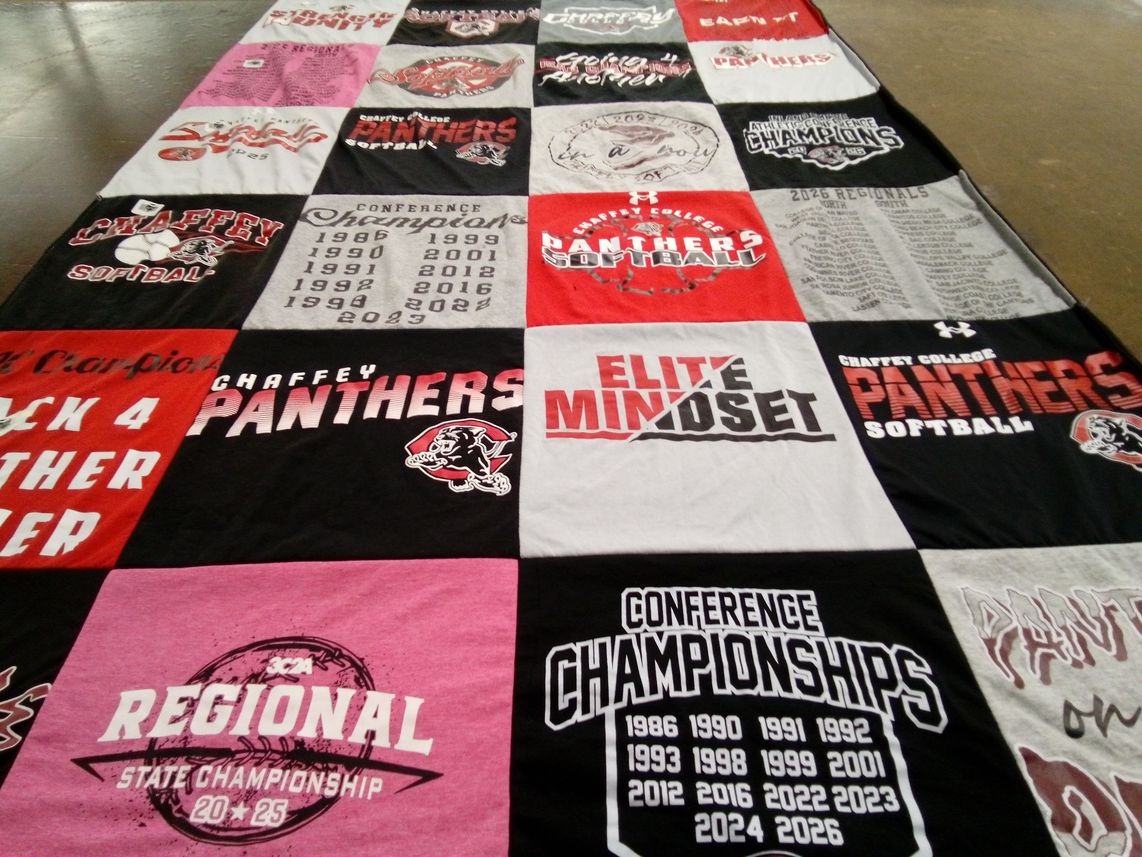 T-shirt quilt featuring chaffey college panthers by Danielle from CA