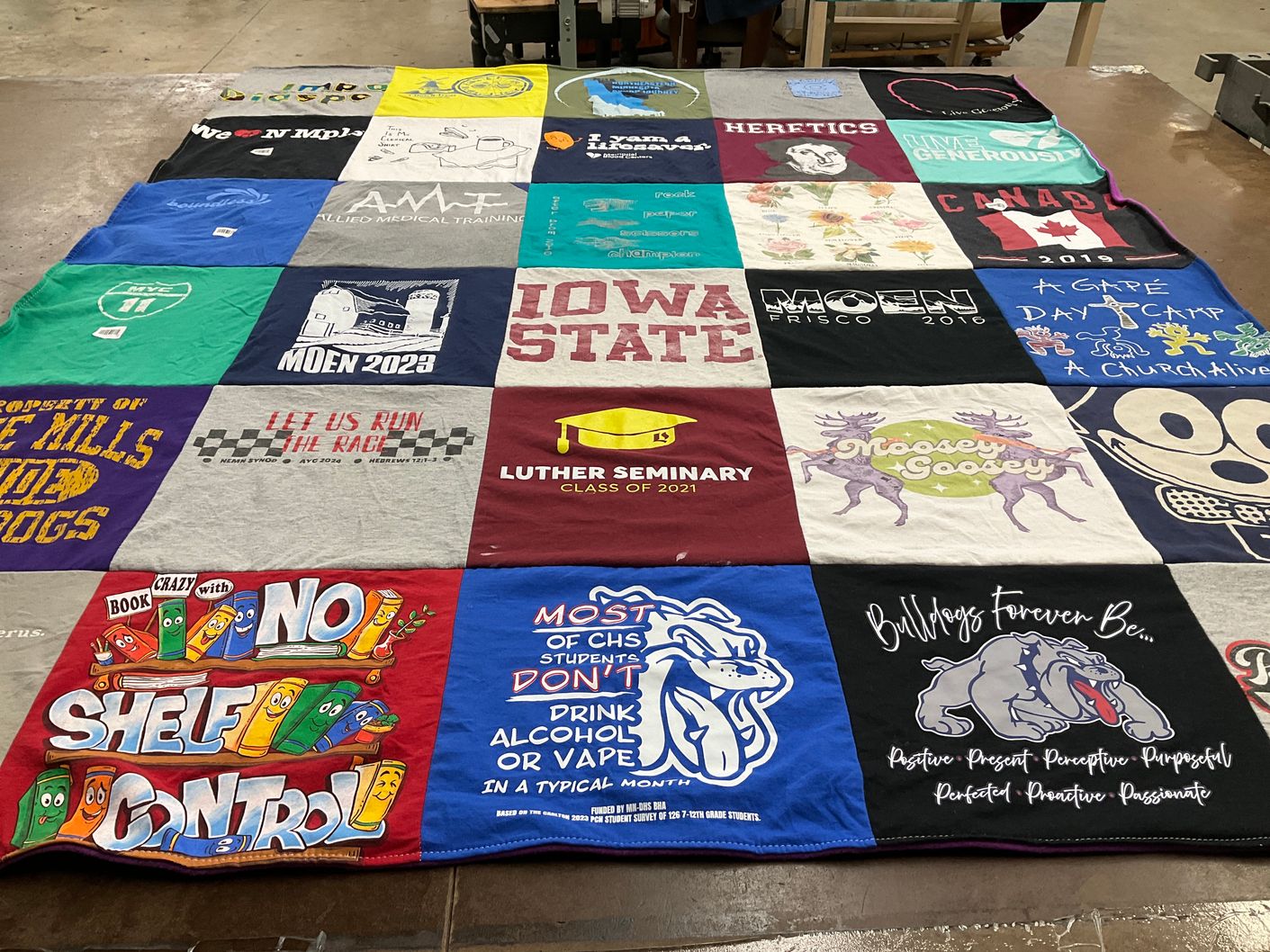 T-shirt quilt from iowa state university, luther seminary by Andrea from MN