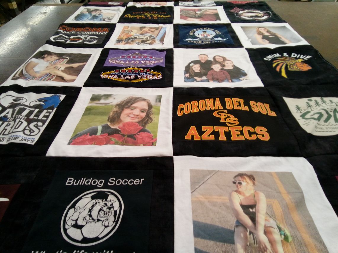T-shirt quilt featuring bulldog soccer, battle of the birds by Heidi from ND