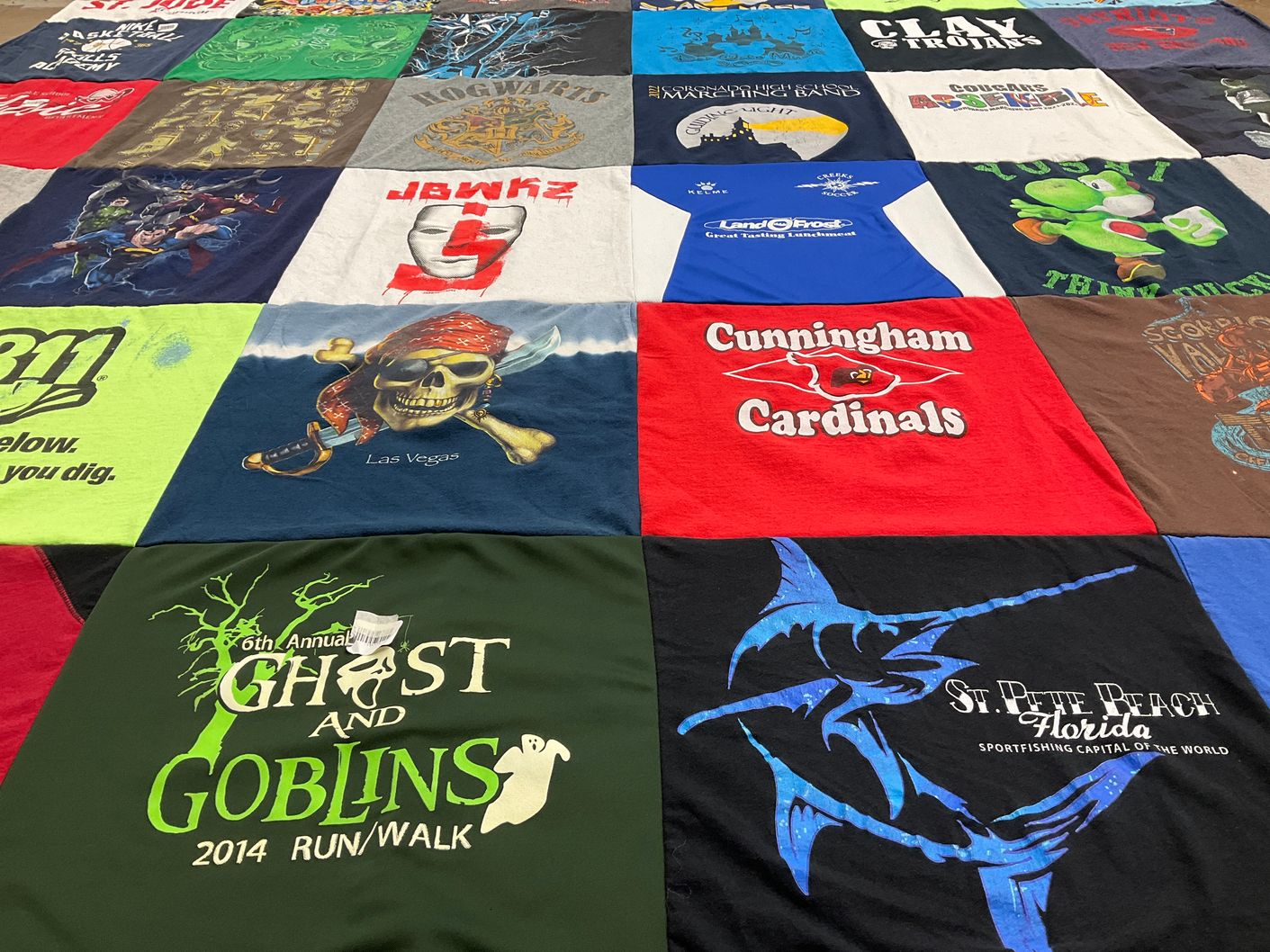 T-shirt quilt featuring clay high school trojans by Sarah from NV