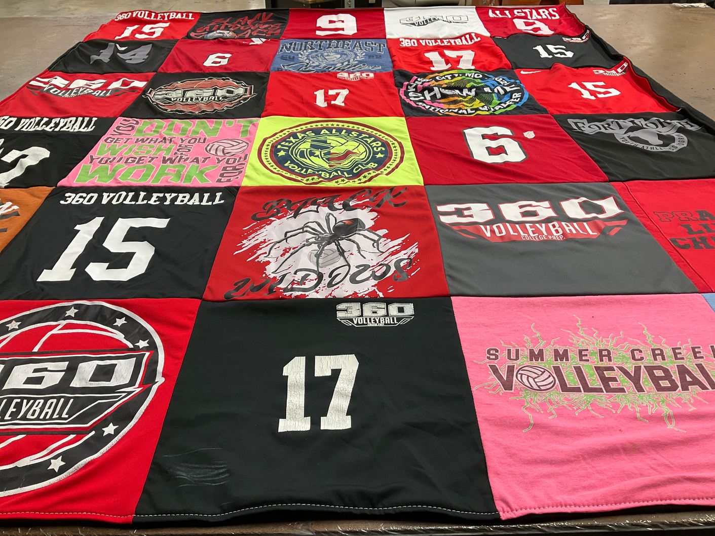 T-shirt quilt with sports, volleyball themes by Kassie from TX
