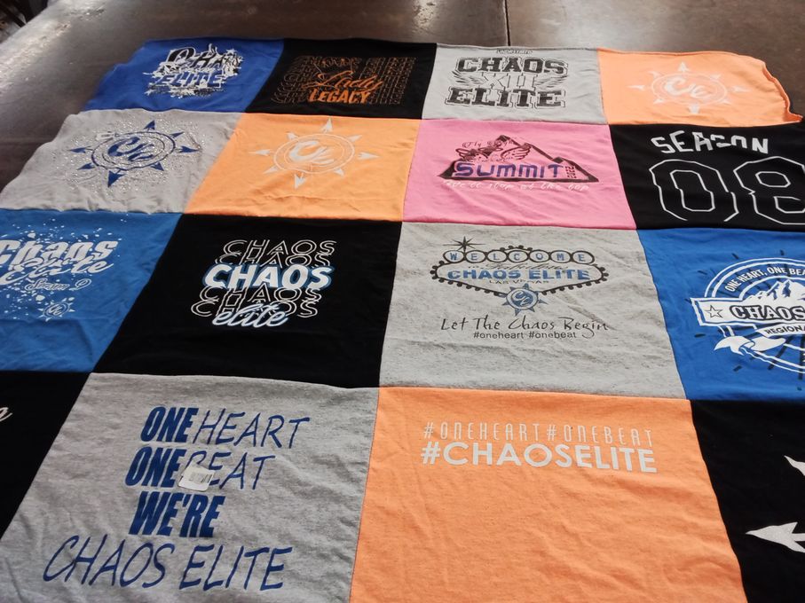 T-shirt quilt with cheerleading, team spirit themes by Kara from AZ