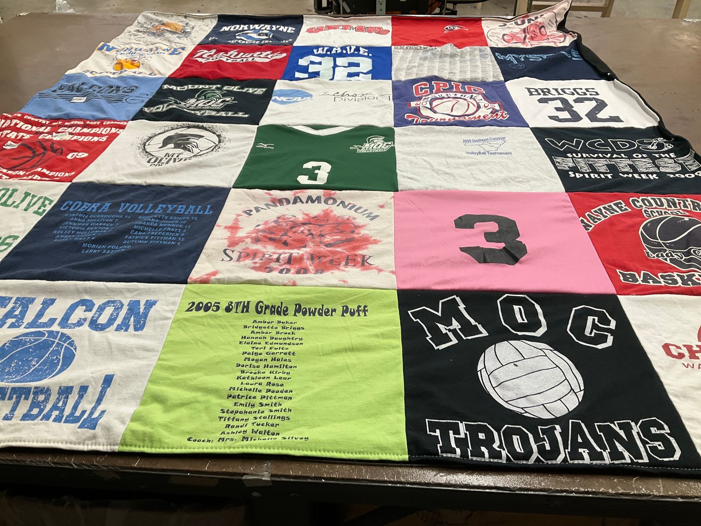 T-shirt quilt featuring moc trojans by Dona from NC