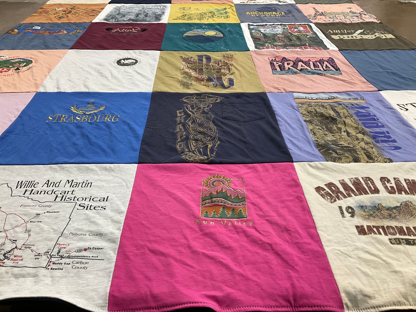 T-shirt quilt with travel, history themes by Kimberly from UT