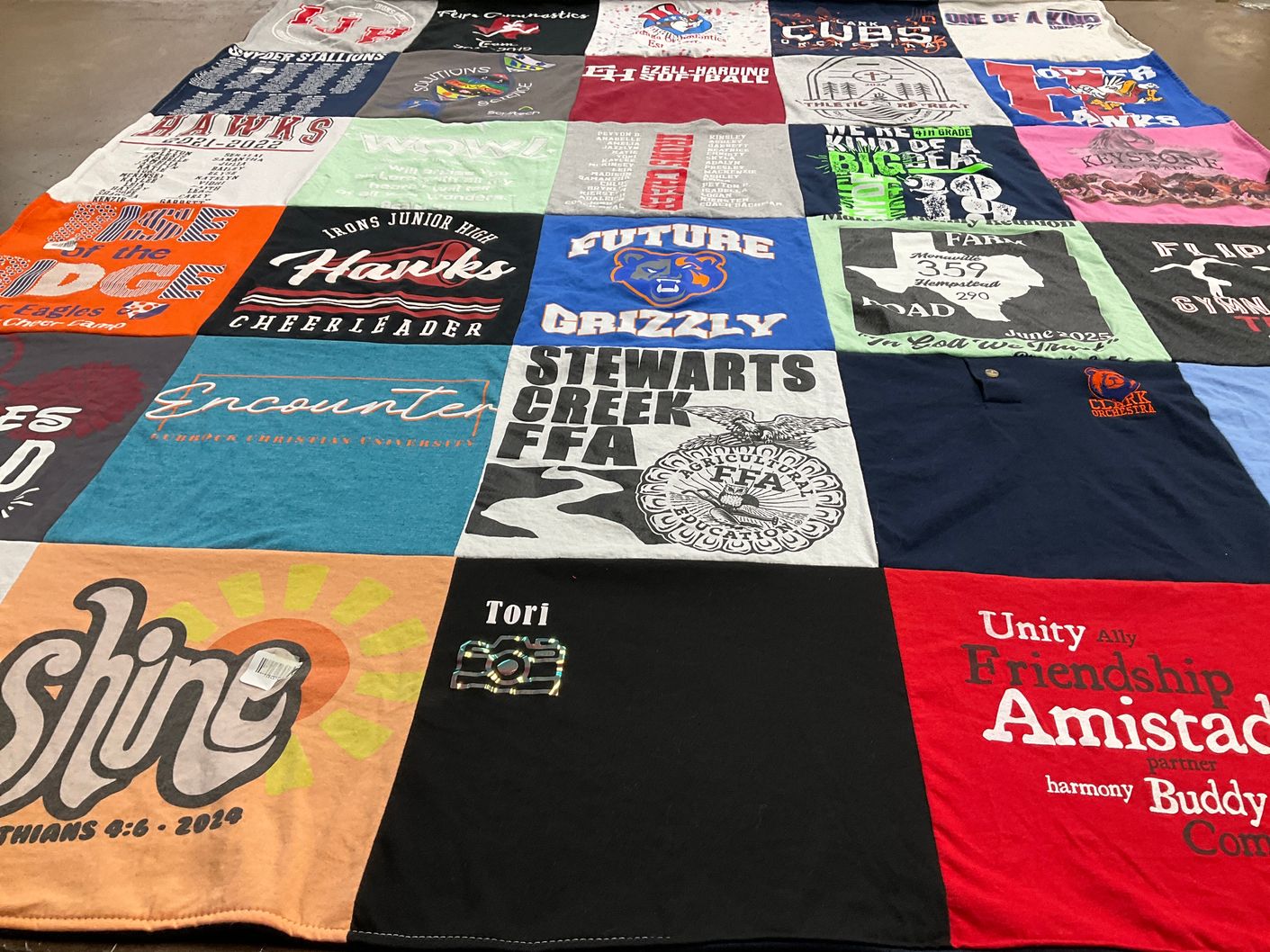 T-shirt quilt featuring hawks cheerleader, grizzly by Tonya from TN