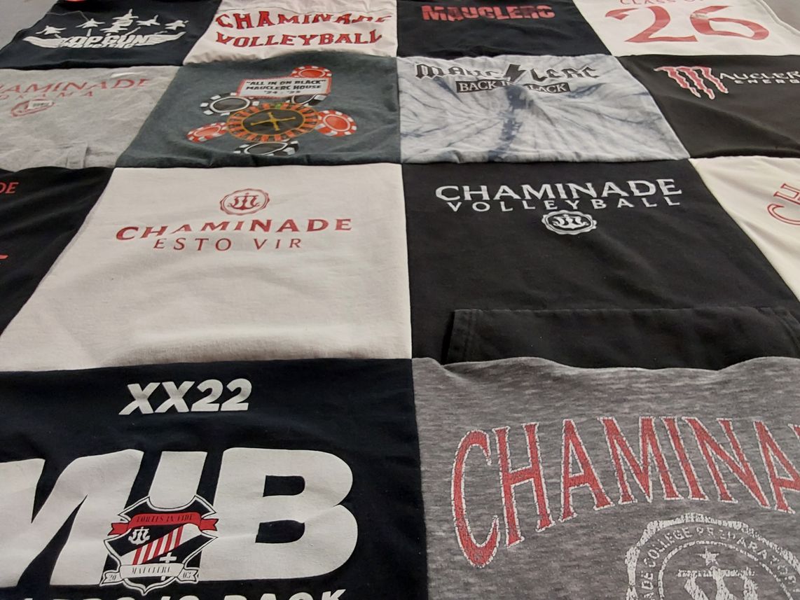 T-shirt quilt featuring chaminade volleyball by Jill from MO