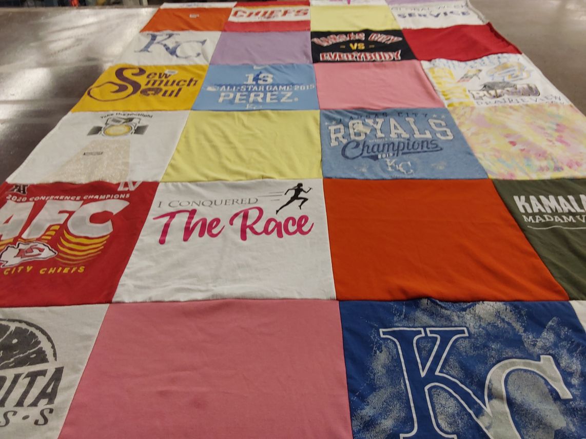 T-shirt quilt featuring kansas city royals, kansas city chiefs by Lisa from MO