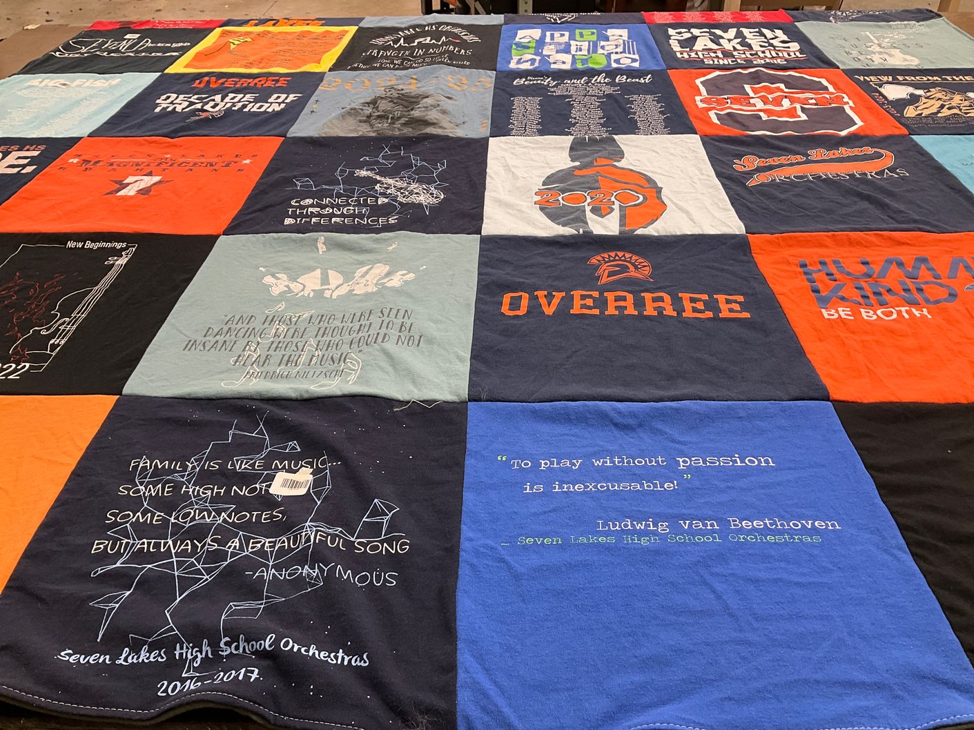 T-shirt quilt from seven lakes high school by Desiree from TX
