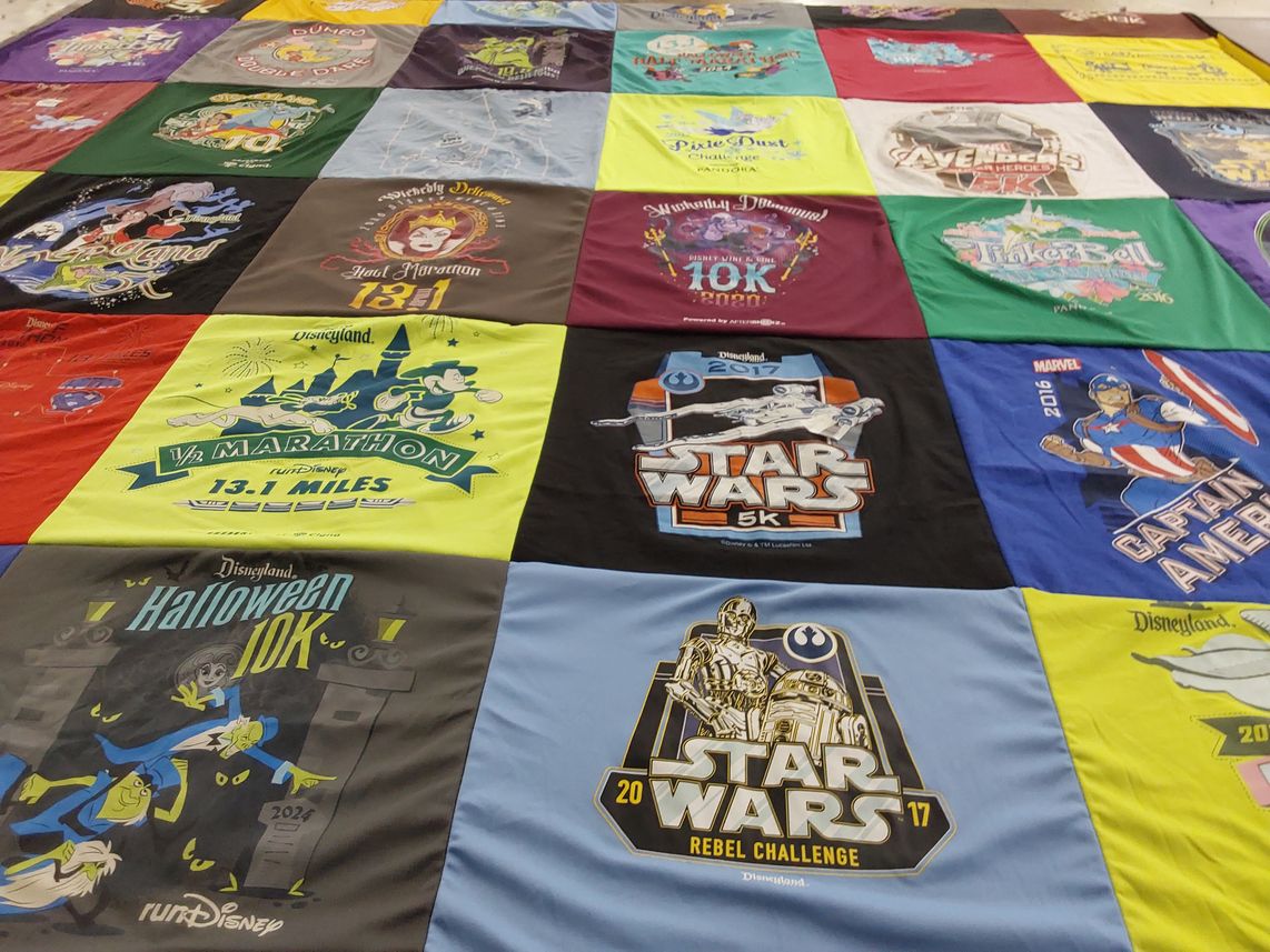 T-shirt quilt with disney, marathons themes by Danita from CA