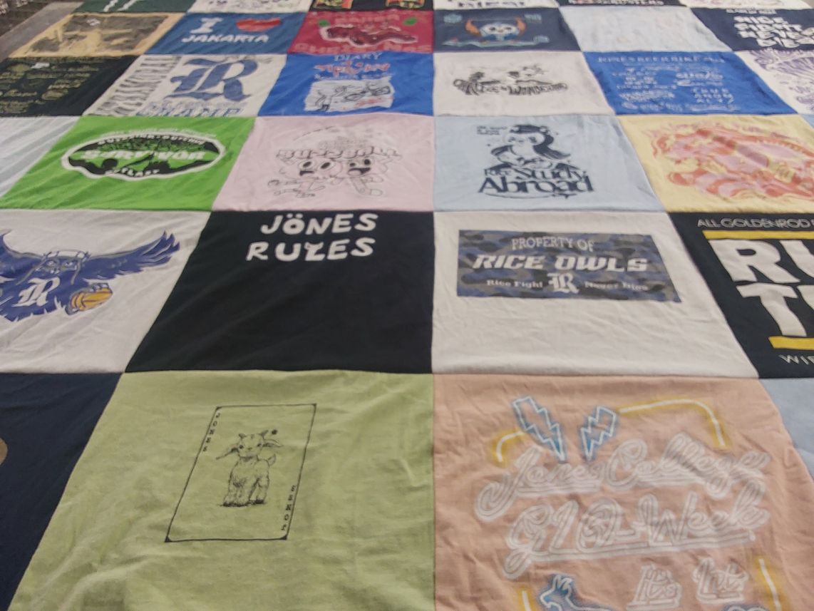 T-shirt quilt featuring rice owls by Catherine from KY