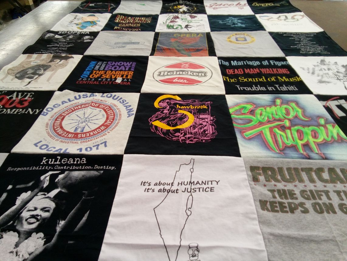 T-shirt quilt with theater, music themes by Christopher from CA