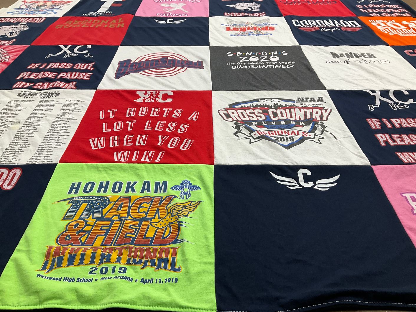 T-shirt quilt featuring cross country team, track and field team by Lori from NV