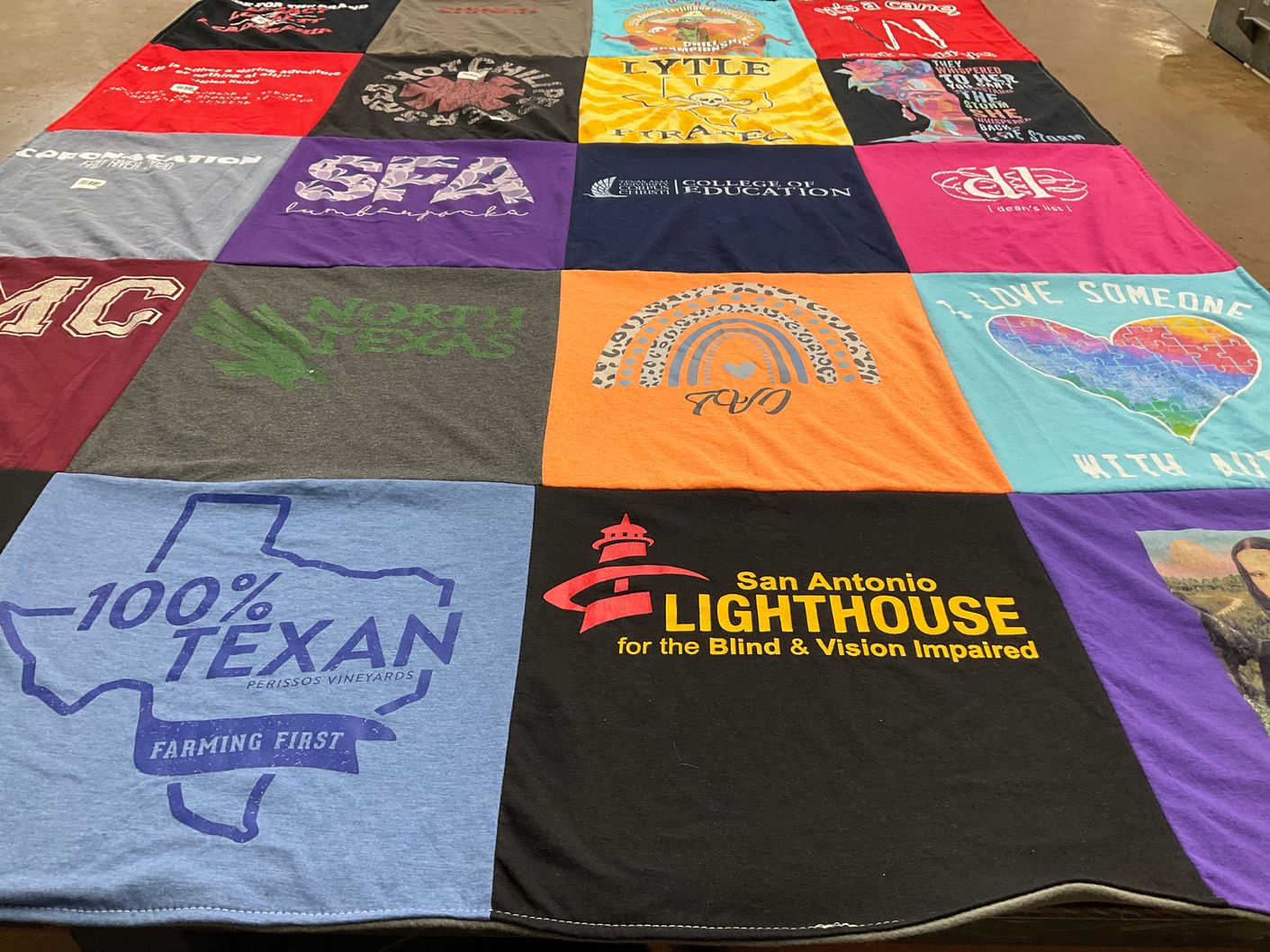 T-shirt quilt from stephen f. austin state university, university of north texas by Debbie from TX