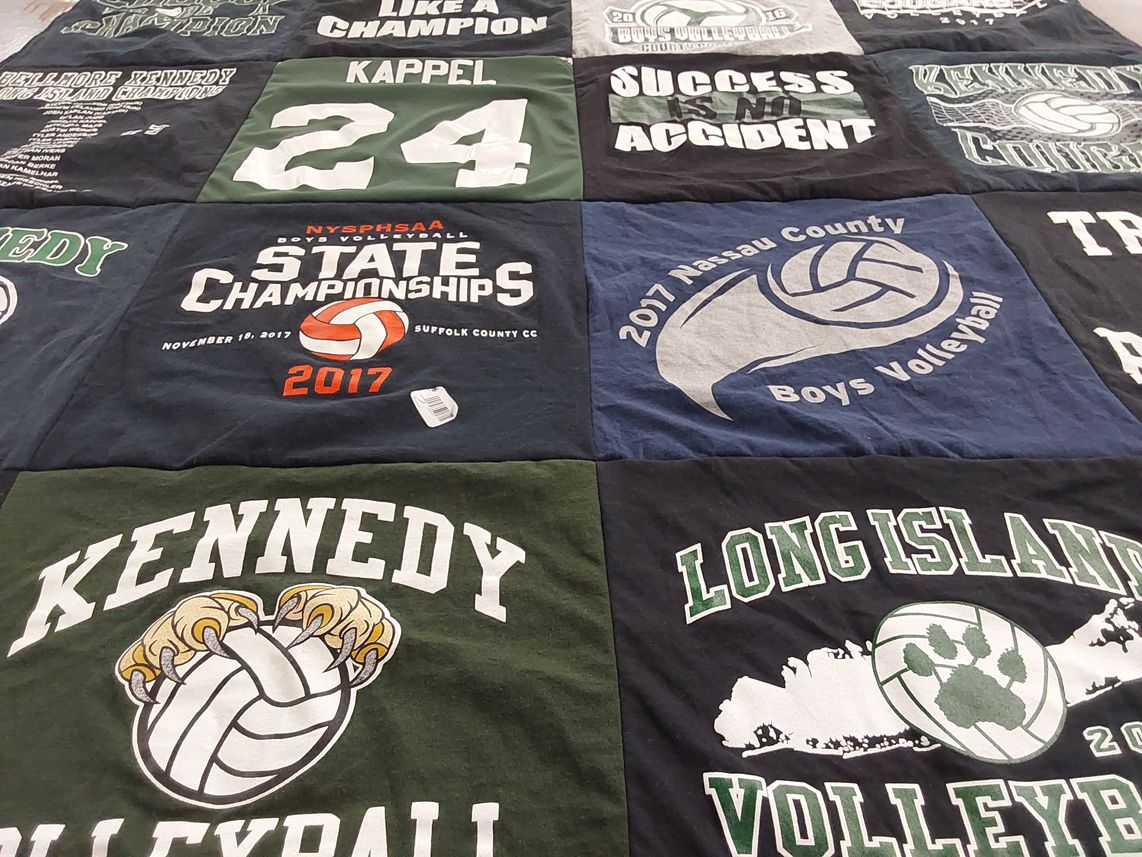 T-shirt quilt featuring kennedy volleyball, long island volleyball by Myron from NY