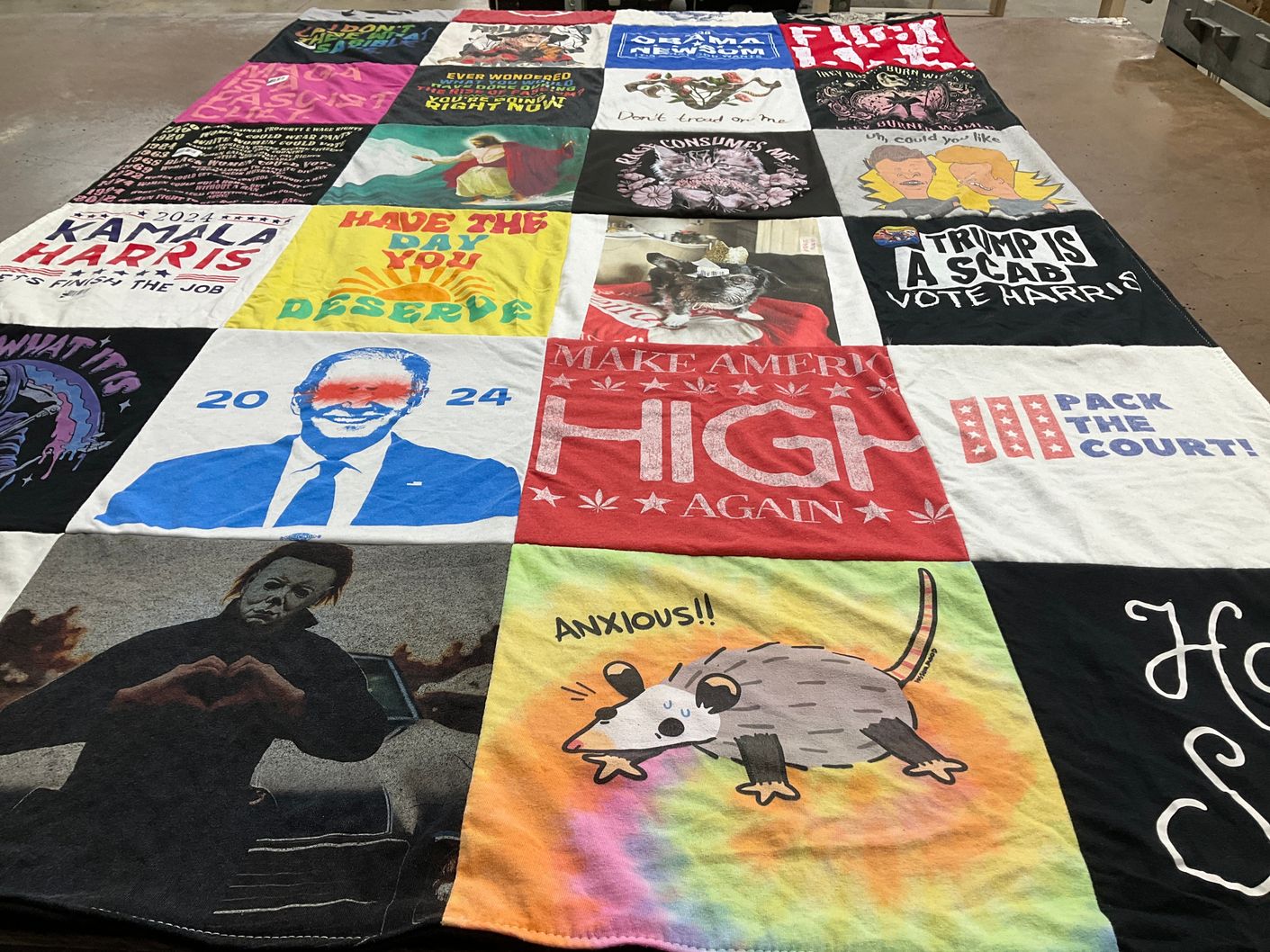 T-shirt quilt with politics, activism themes by Alysha from CO