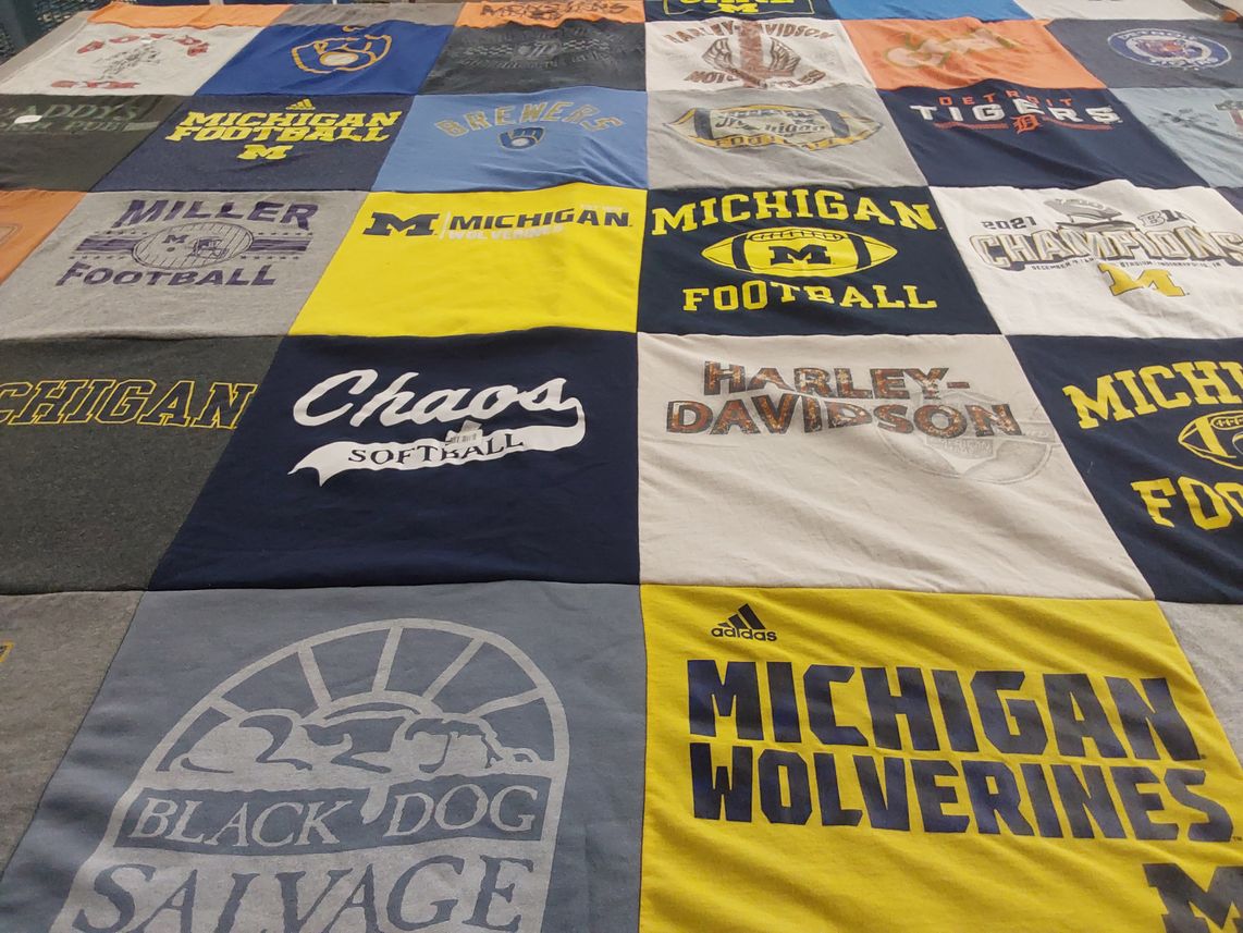 T-shirt quilt featuring michigan wolverines football by Joy from OH