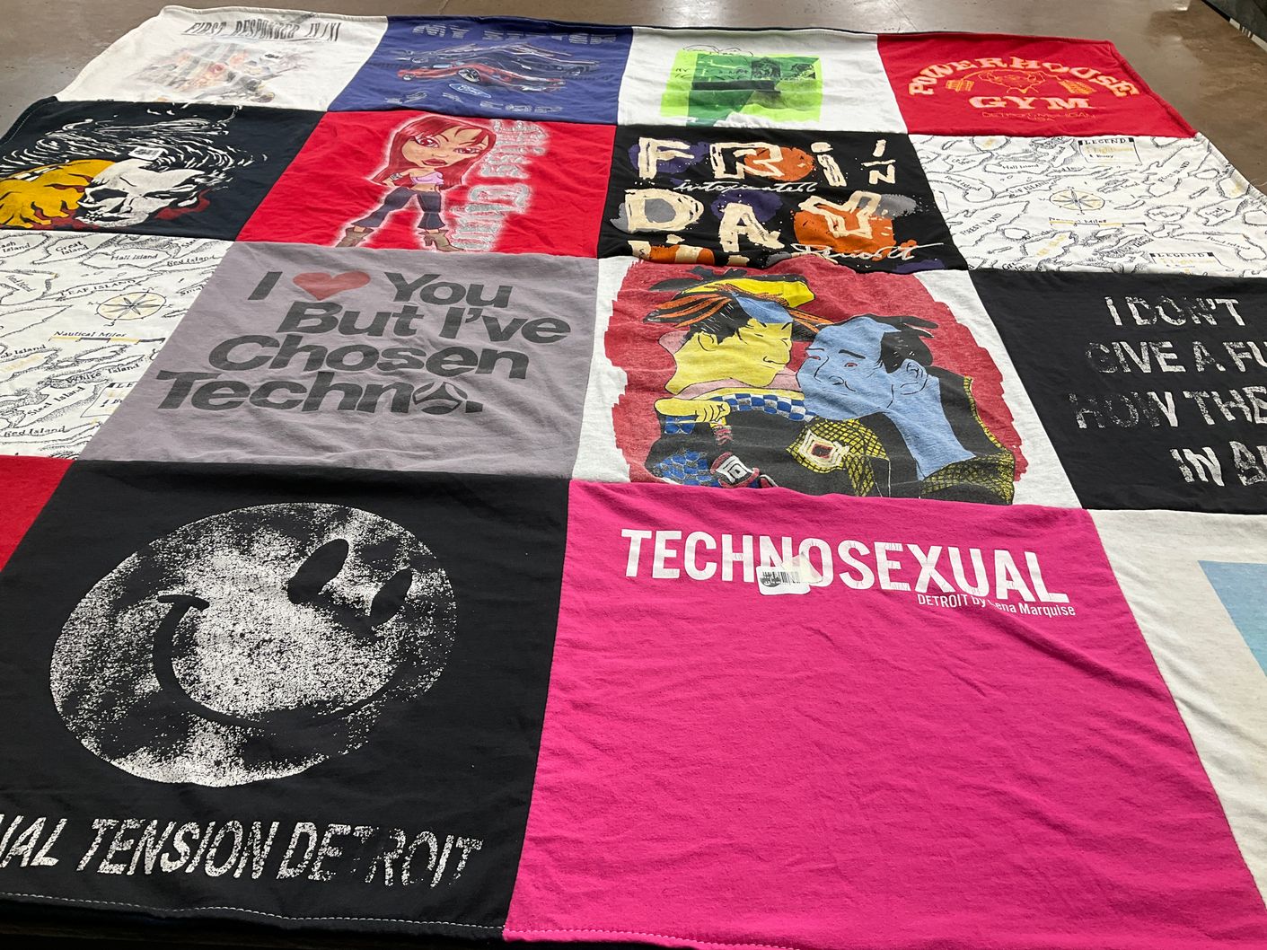T-shirt quilt with music, techno themes by Beverley from MI