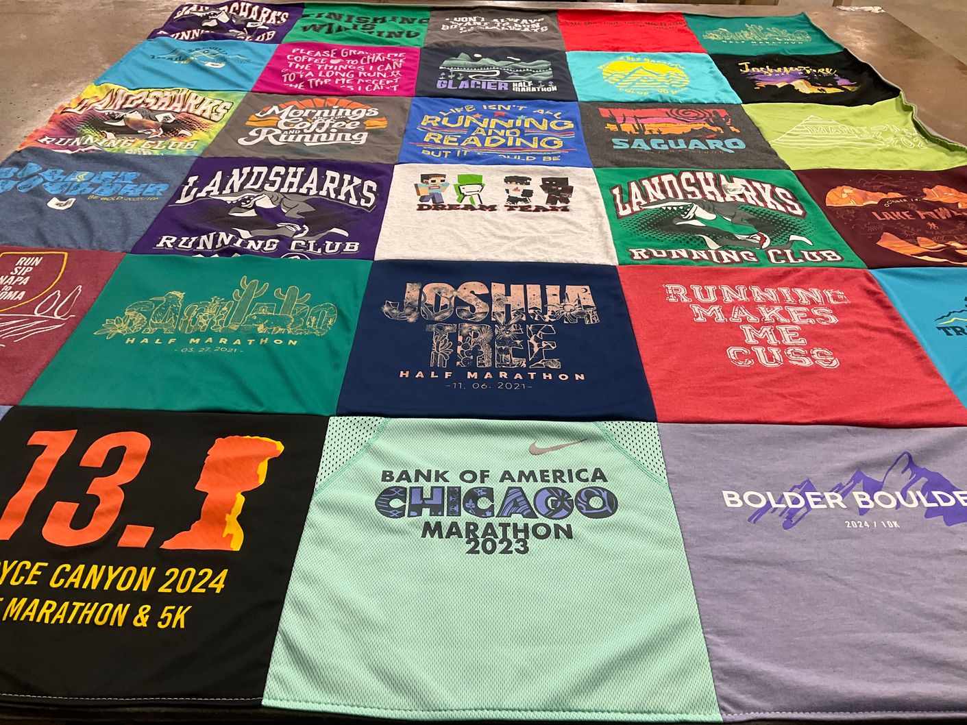 T-shirt quilt with running, marathons themes by Kaylee from CO