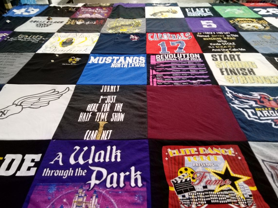 T-shirt quilt featuring cardinals, mustangs by Kesha from CA