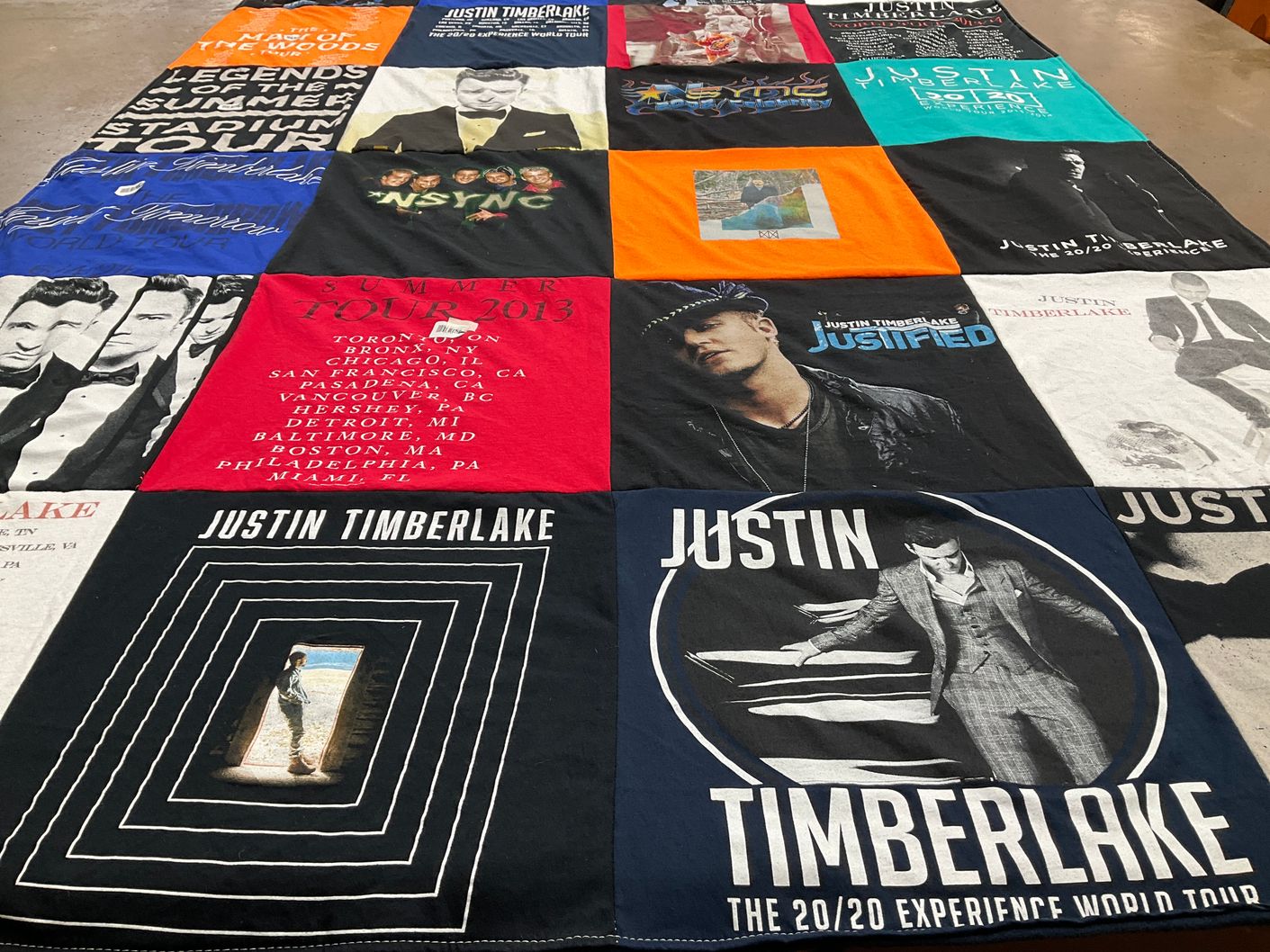 T-shirt quilt with music, concerts themes by Katie from TX
