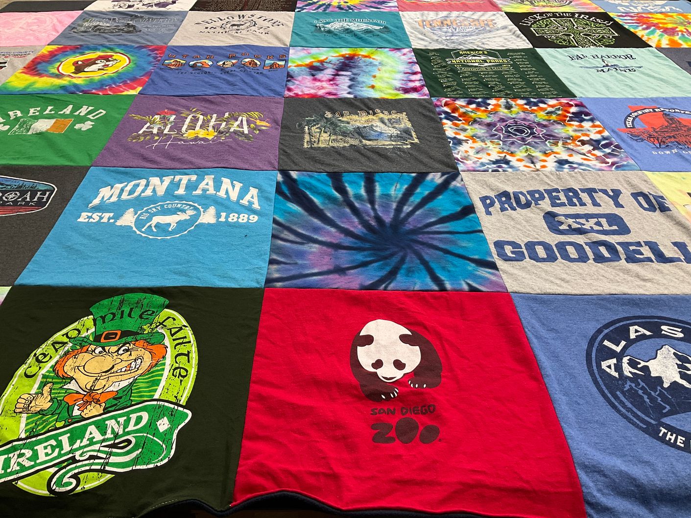 T-shirt quilt with travel, animals themes by DONNA from TX